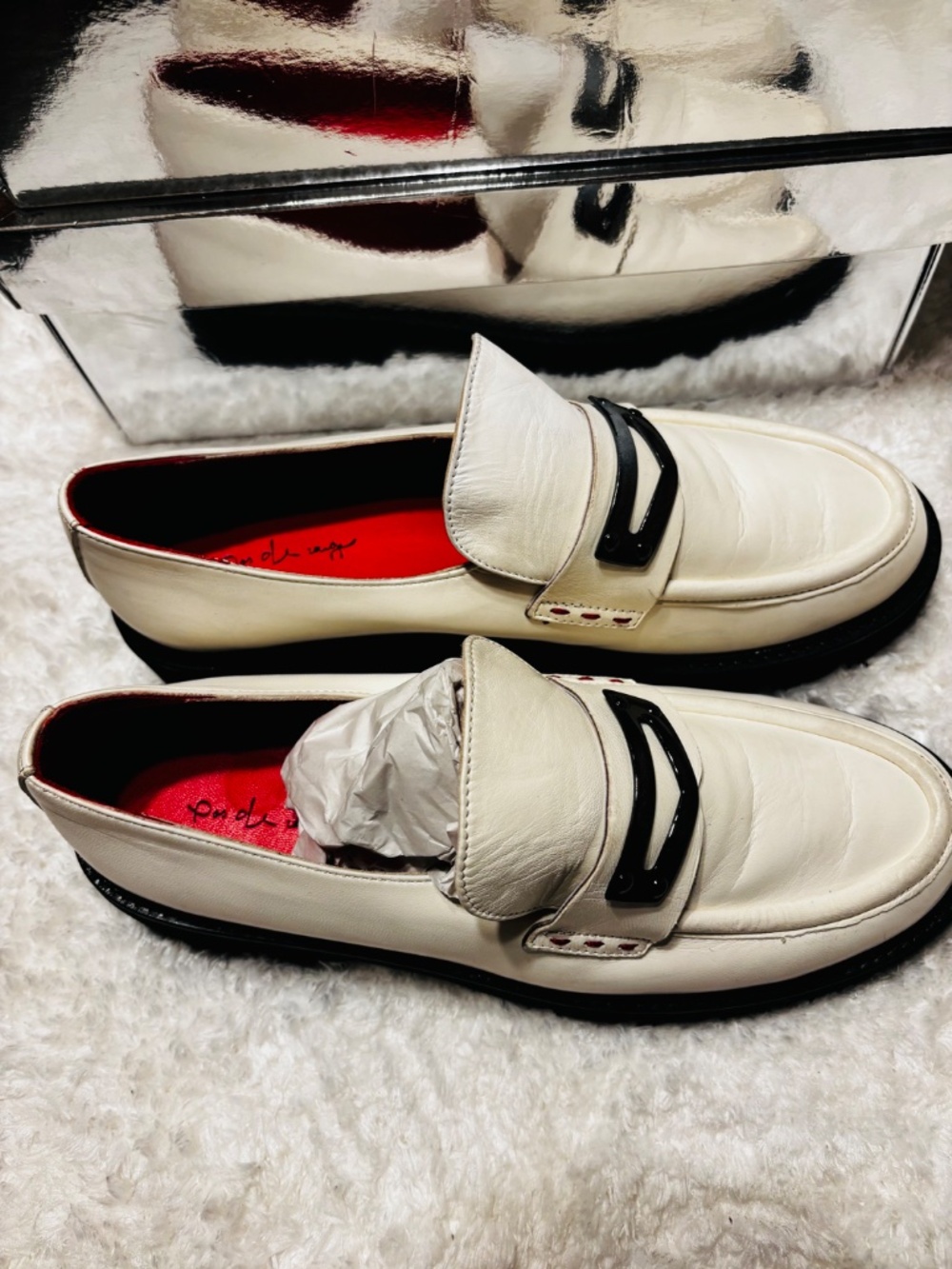 Pas De Rouge Marta Leather Loafers Off White Slip On Sz 39 1/2 - Picture 3 of 7
